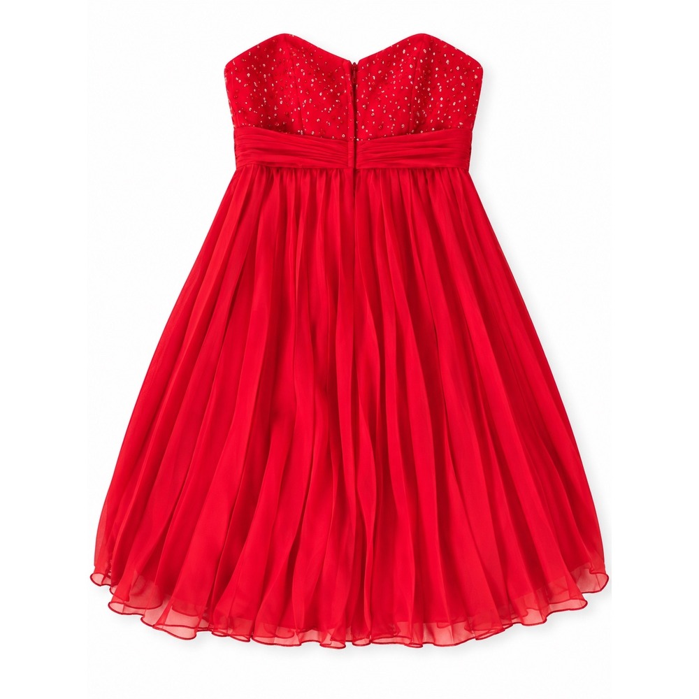 Eden Red Strapless Sequin Beaded Pleated Chiffon Bridesmaid Dress NWT